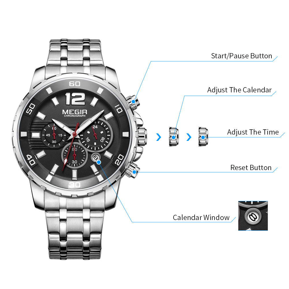 MEGIR Chronograph Quartz Men Watch Top Brand Luxury Military Wrist Watches Clock Men Relogio Masculino Business Wristwatch