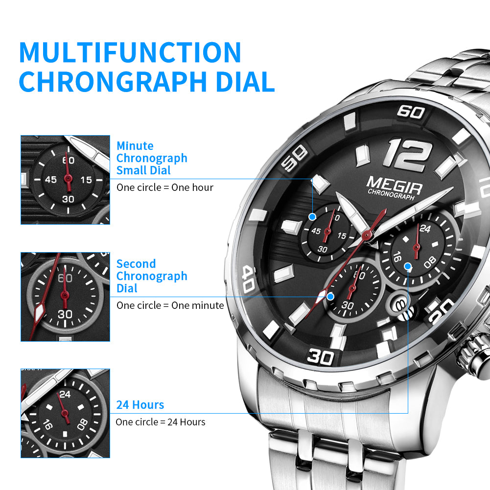 MEGIR Chronograph Quartz Men Watch Top Brand Luxury Military Wrist Watches Clock Men Relogio Masculino Business Wristwatch
