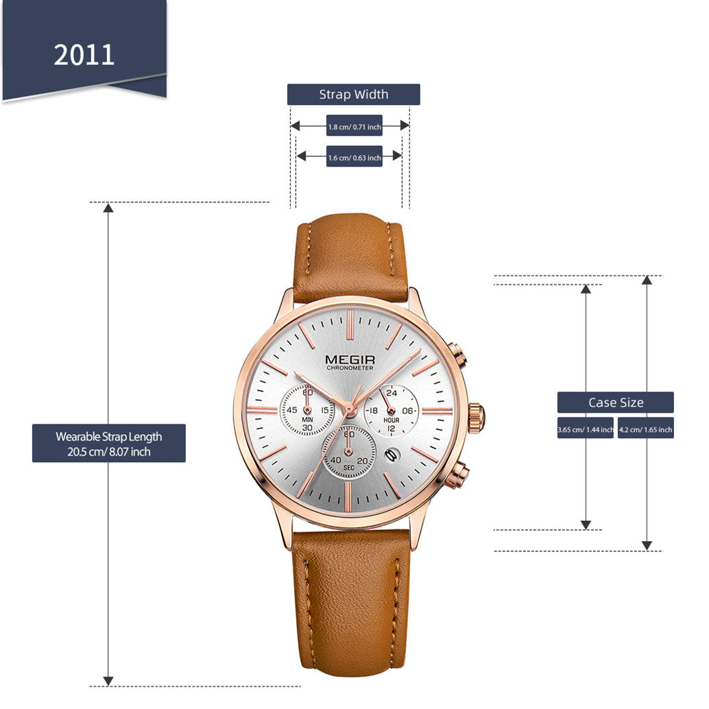 MEGIR Women Casual Watches Leather Strap Ladies Wristwatches Top Brand Luxury Fashion Female Dress Clock Relogio Feminino 2011L