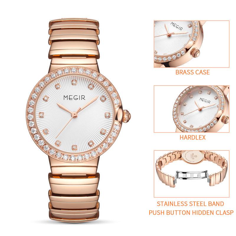 MEGIR Luxury Stainless Steel Strap Watches for Women Fashion Casual Quartz WristWatch Ladies Big Dial Dress Clock Reloj Hombre