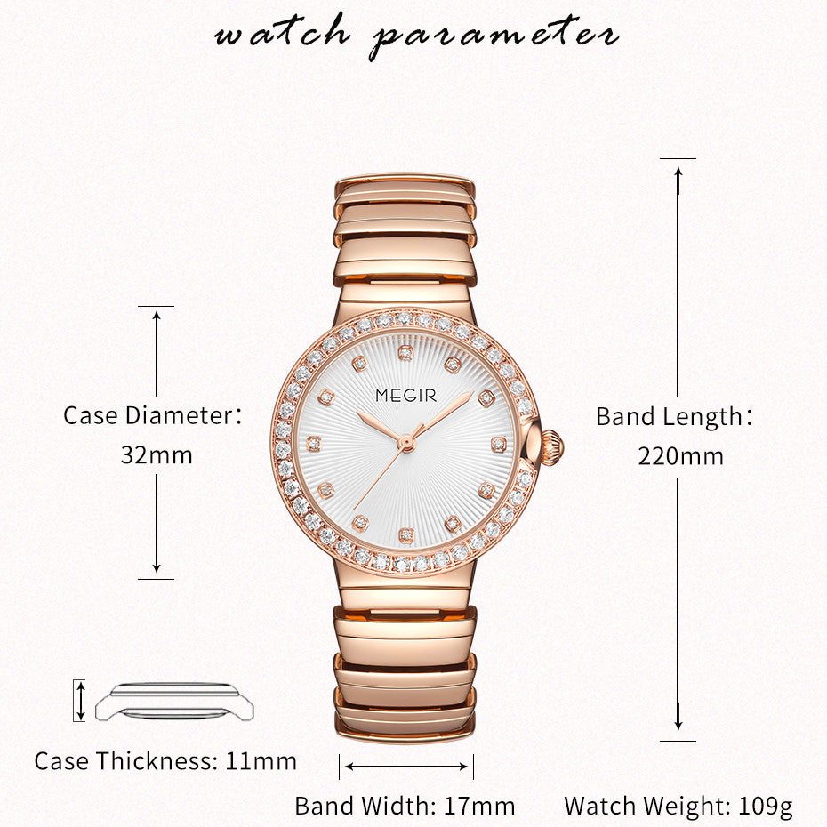 MEGIR Luxury Stainless Steel Strap Watches for Women Fashion Casual Quartz WristWatch Ladies Big Dial Dress Clock Reloj Hombre