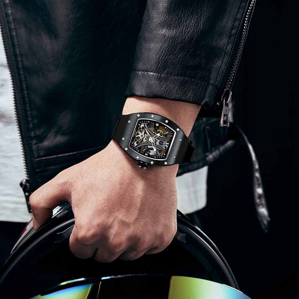 New Skeleton Big Dial Mechanical Watch for Men Fashion Luminous Automatic Movement Wristwatch Stainless Steel Case Clock 9190-11
