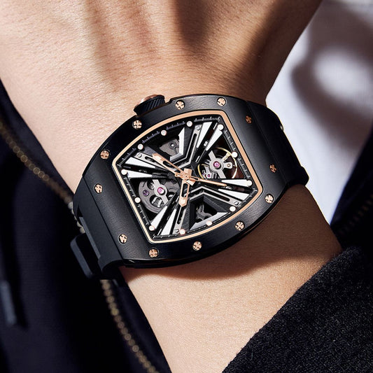 New Skeleton Dial Men's Watch Stainless Steel Case Automatic Mechanical Wristwatches 30M Waterproof Sports Watches Gift 9190-4