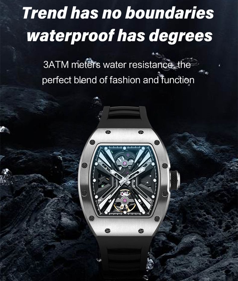 New Skeleton Dial Men's Watch Stainless Steel Case Automatic Mechanical Wristwatches 30M Waterproof Sports Watches Gift 9190-4