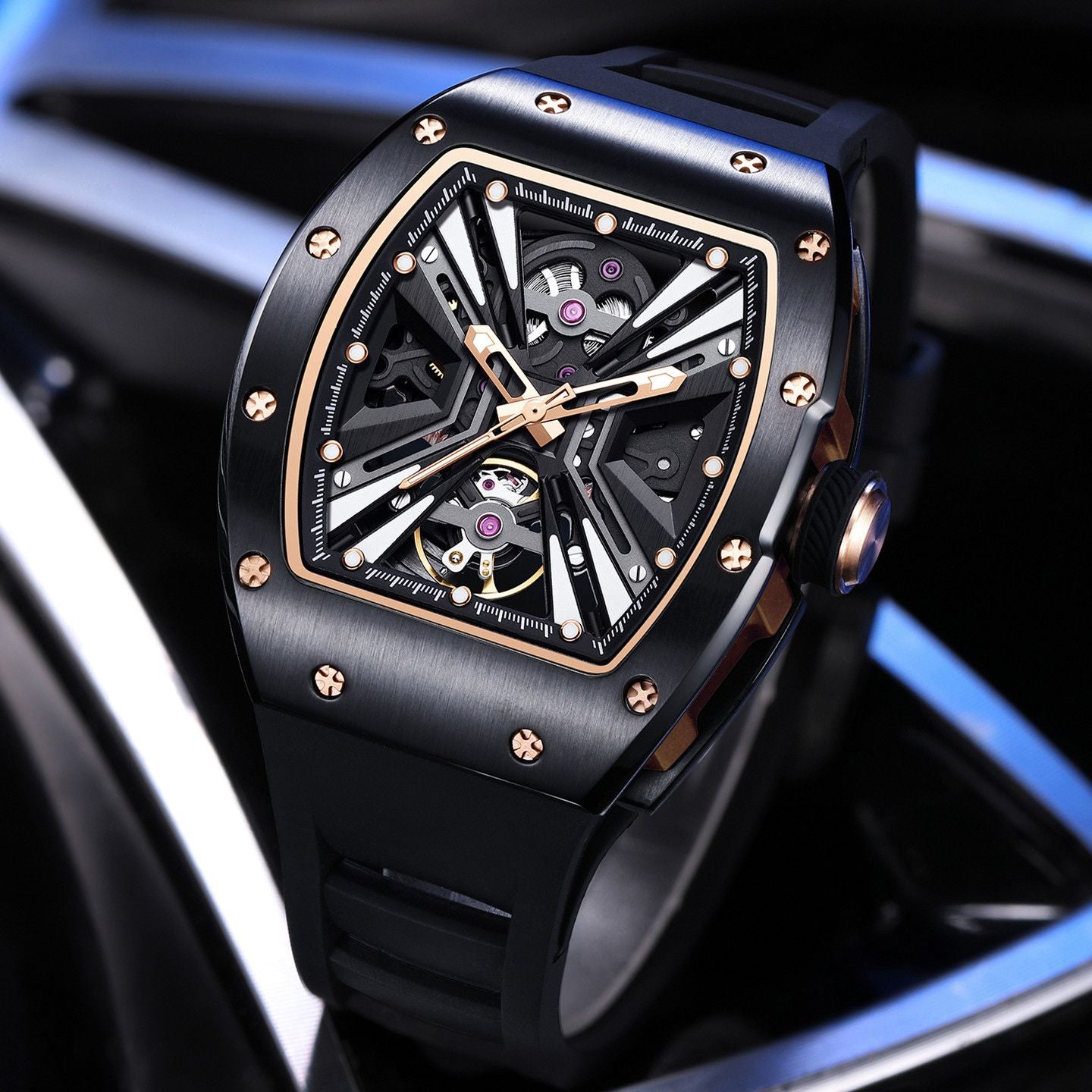 New Skeleton Dial Men's Watch Stainless Steel Case Automatic Mechanical Wristwatches 30M Waterproof Sports Watches Gift 9190-4