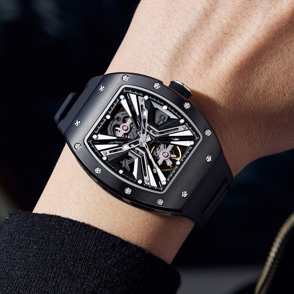 New Skeleton Dial Men's Watch Stainless Steel Case Automatic Mechanical Wristwatches 30M Waterproof Sports Watches Gift 9190-4