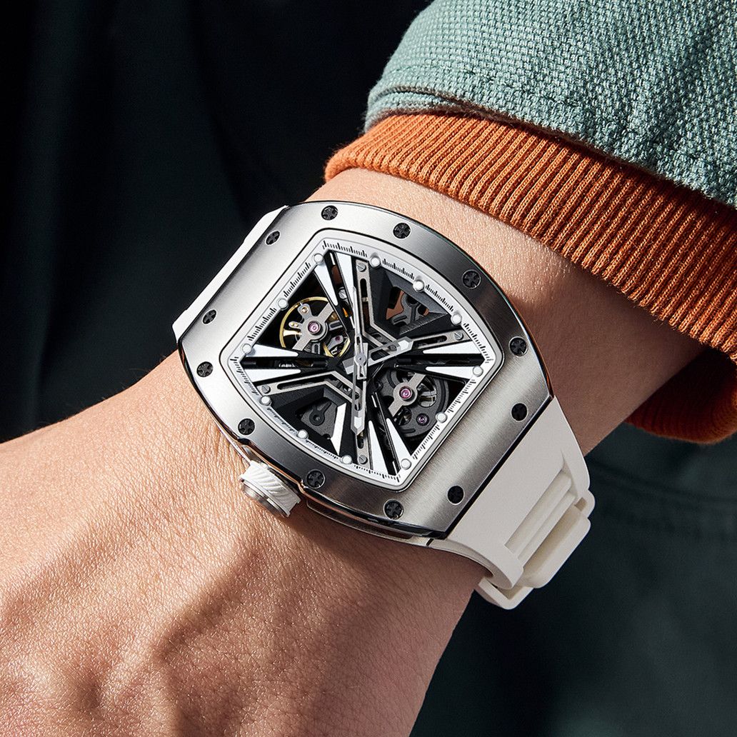 New Skeleton Dial Men's Watch Stainless Steel Case Automatic Mechanical Wristwatches 30M Waterproof Sports Watches Gift 9190-4