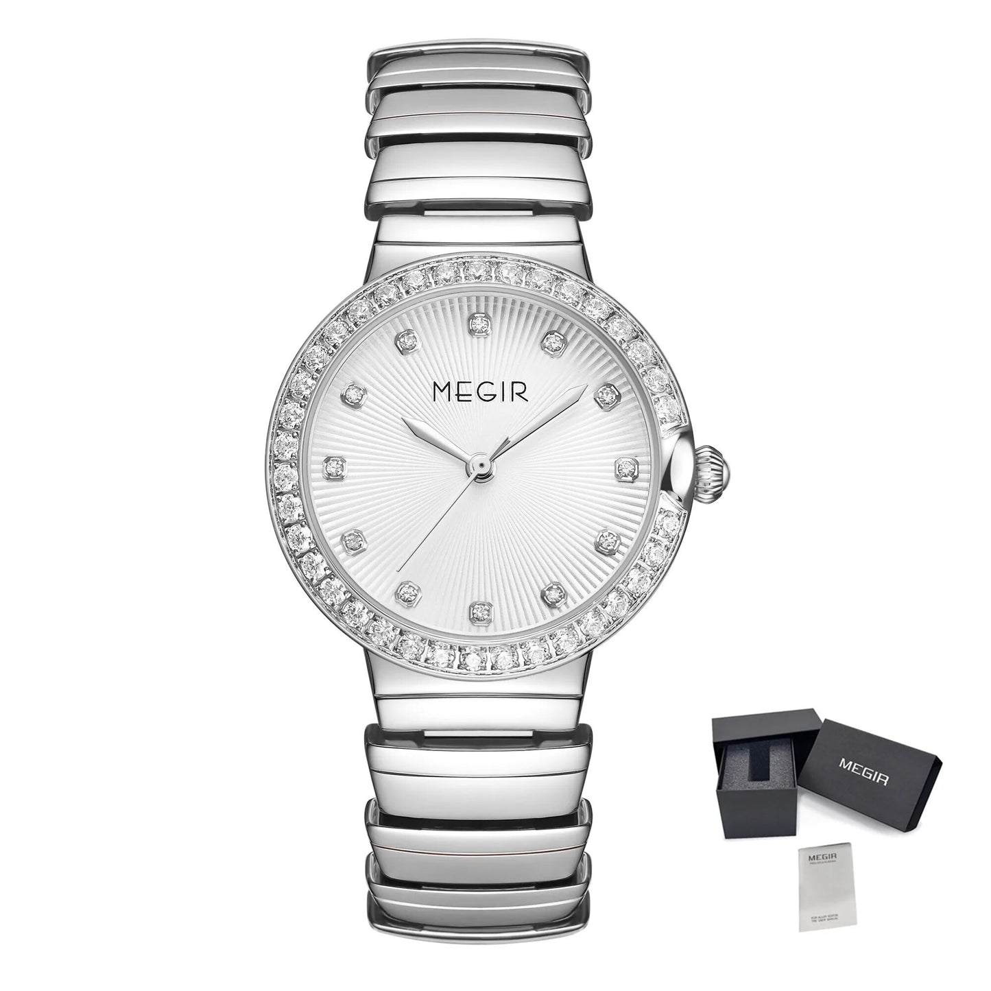 MEGIR Luxury Stainless Steel Strap Watches for Women Fashion Casual Quartz WristWatch Ladies Big Dial Dress Clock Reloj Hombre