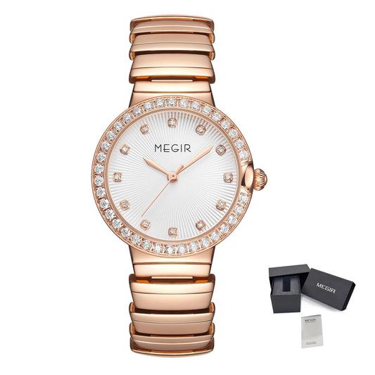 MEGIR Luxury Stainless Steel Strap Watches for Women Fashion Casual Quartz WristWatch Ladies Big Dial Dress Clock Reloj Hombre