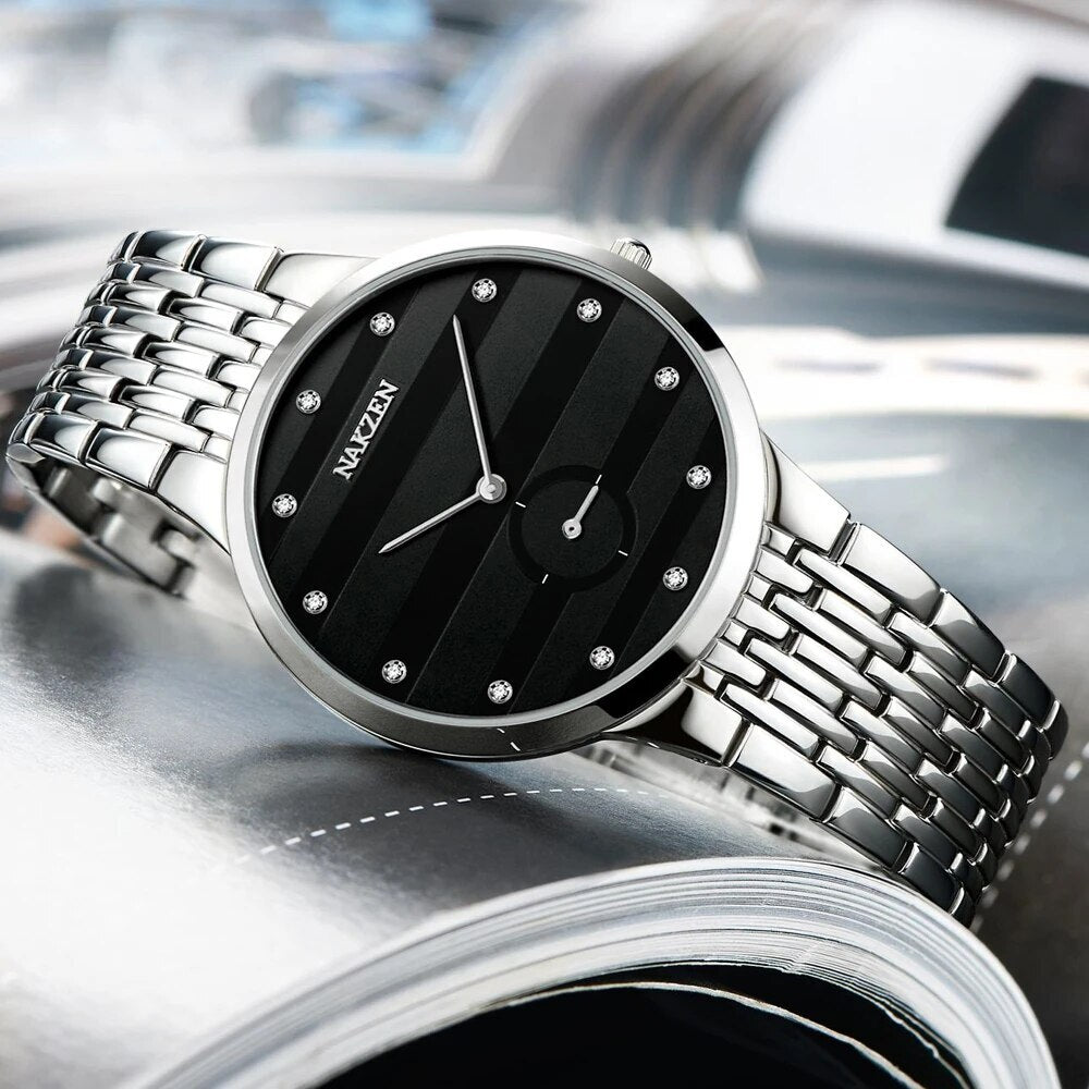 NAKZEN Diamond Men Watch Luxury Brand Sapphire Watches Mens Stainless Steel Black Gold Wristwatch Male Clock Relogio Masculino