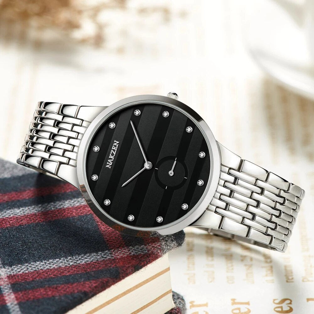 NAKZEN Diamond Men Watch Luxury Brand Sapphire Watches Mens Stainless Steel Black Gold Wristwatch Male Clock Relogio Masculino