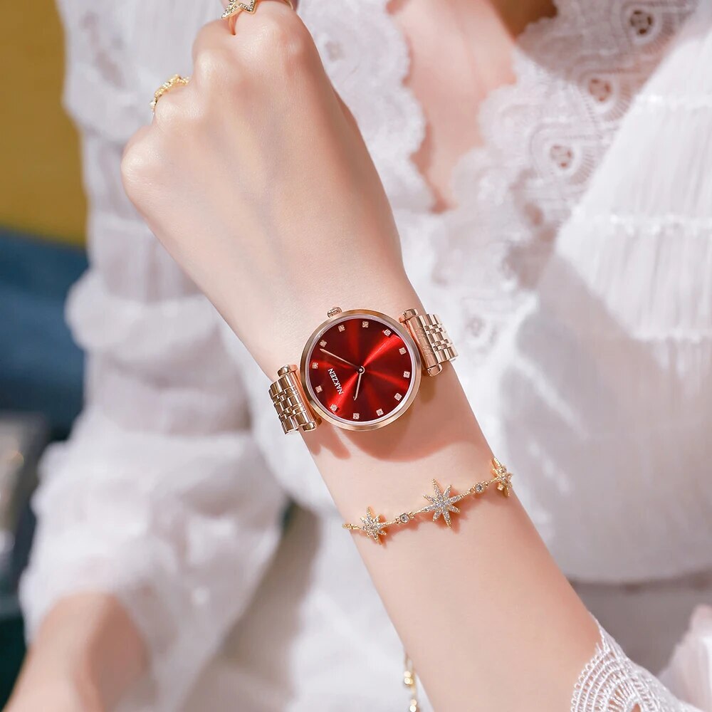 2021 New NAKZEN Luxury Crystal Watch Women Waterproof Rose Gold Steel Strap Ladies Wrist Watches Top Brand Bracelet Clock Relogi