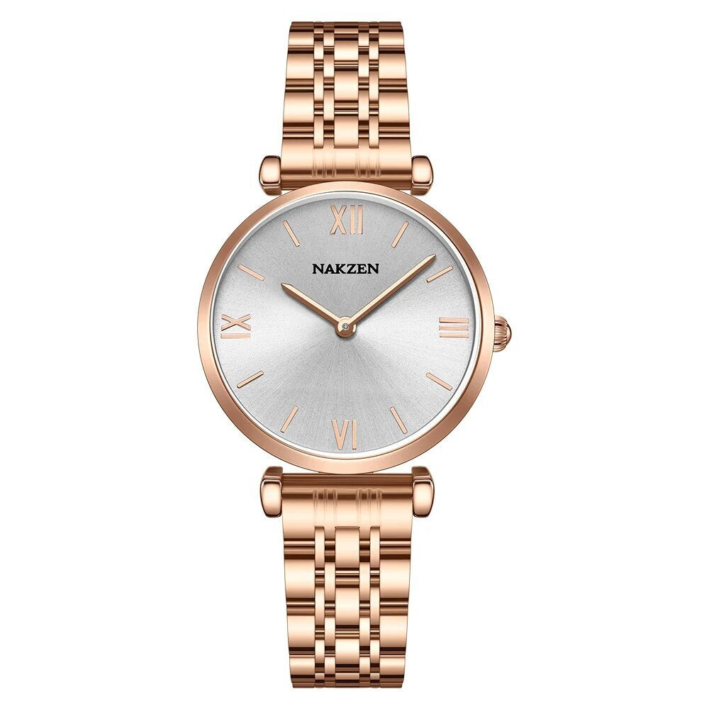 2021 New NAKZEN Luxury Crystal Watch Women Waterproof Rose Gold Steel Strap Ladies Wrist Watches Top Brand Bracelet Clock Relogi