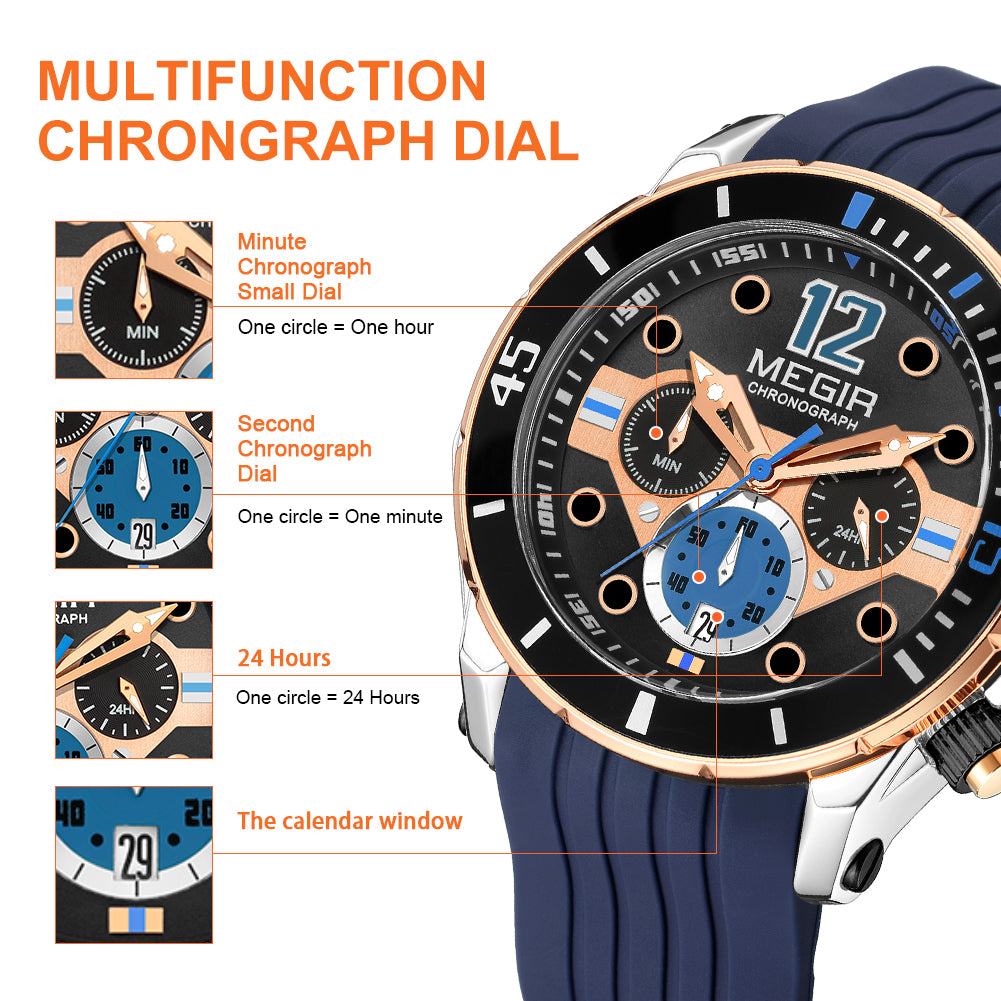 MEGIR Men Sport Military Watches Luminous Waterproof Male Chronograph Clock Luxury Casual Big Dial Wrist Watches Reloj Hombre