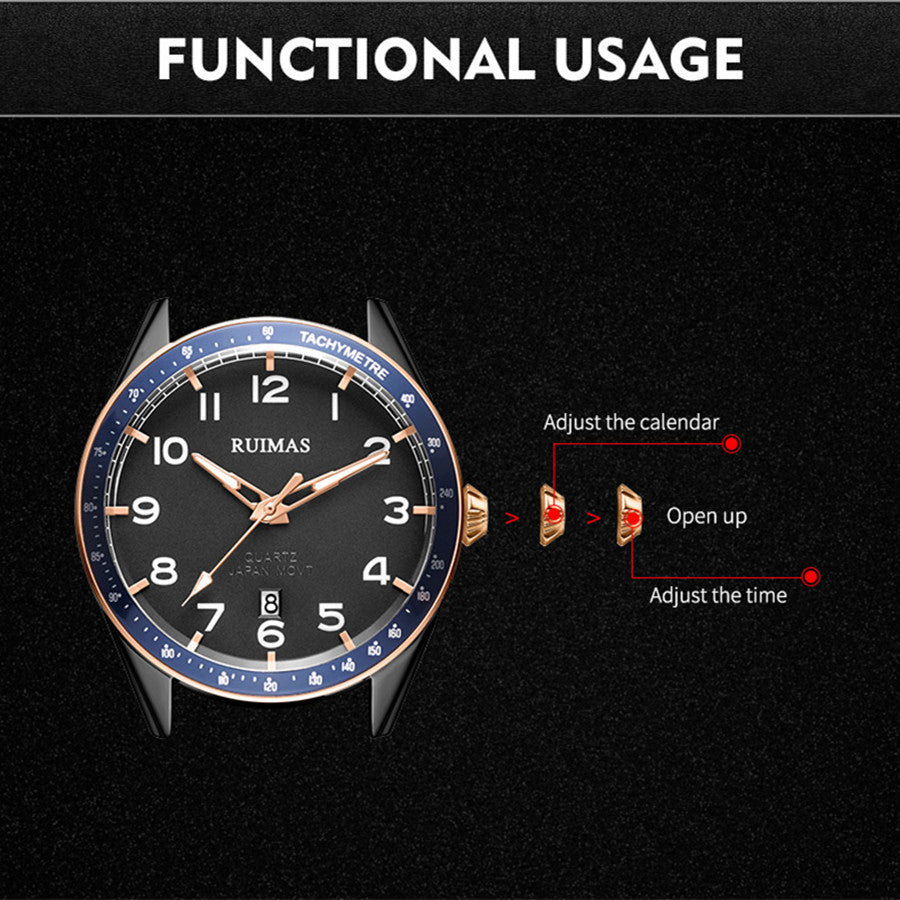 RUIMAS Men Quartz Watches Luxury Leather Sports Quartz Wristwatches Waterproof Luminous Casual Clock Auto Date Relogio Masculino