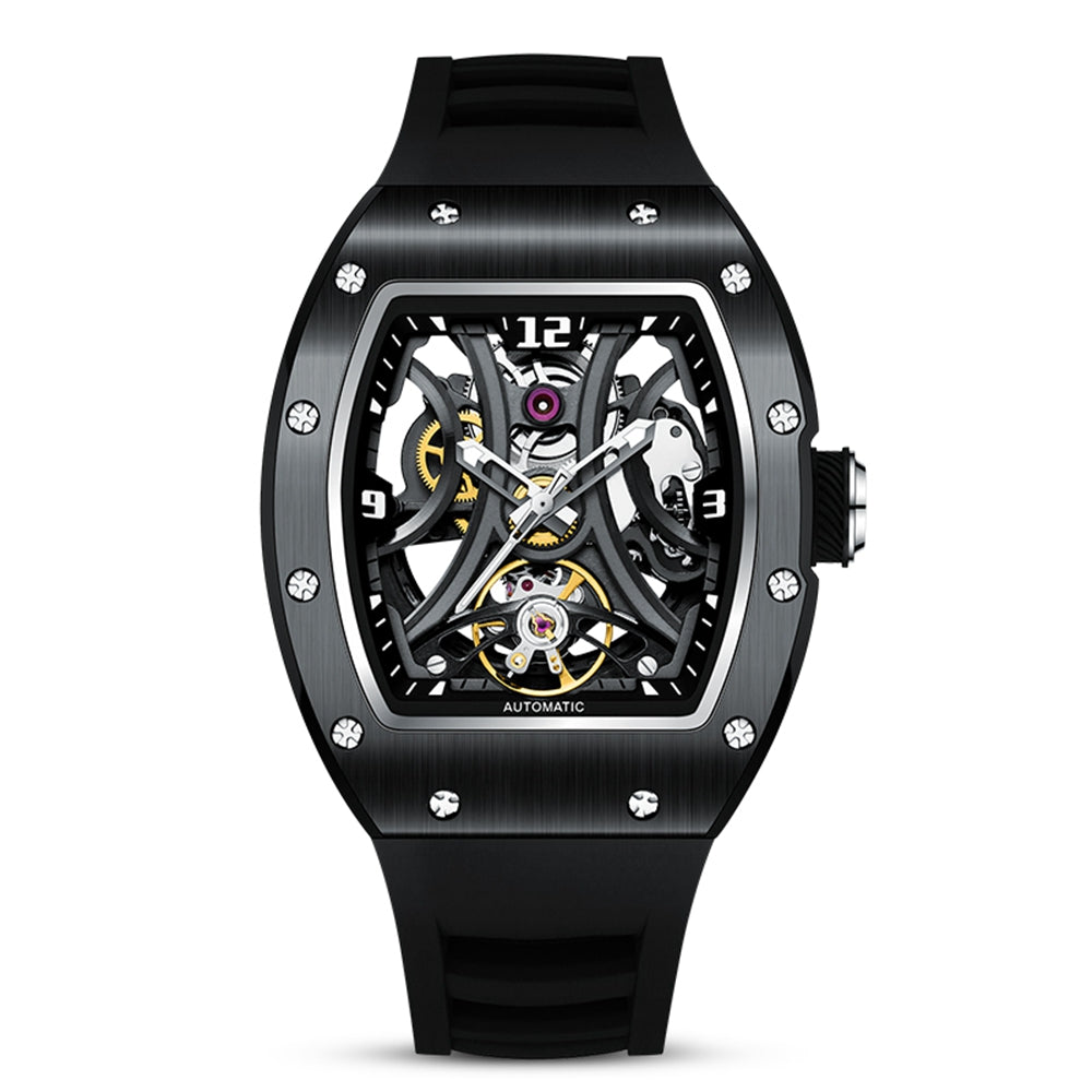 New Skeleton Big Dial Mechanical Watch for Men Fashion Luminous Automatic Movement Wristwatch Stainless Steel Case Clock 9190-11