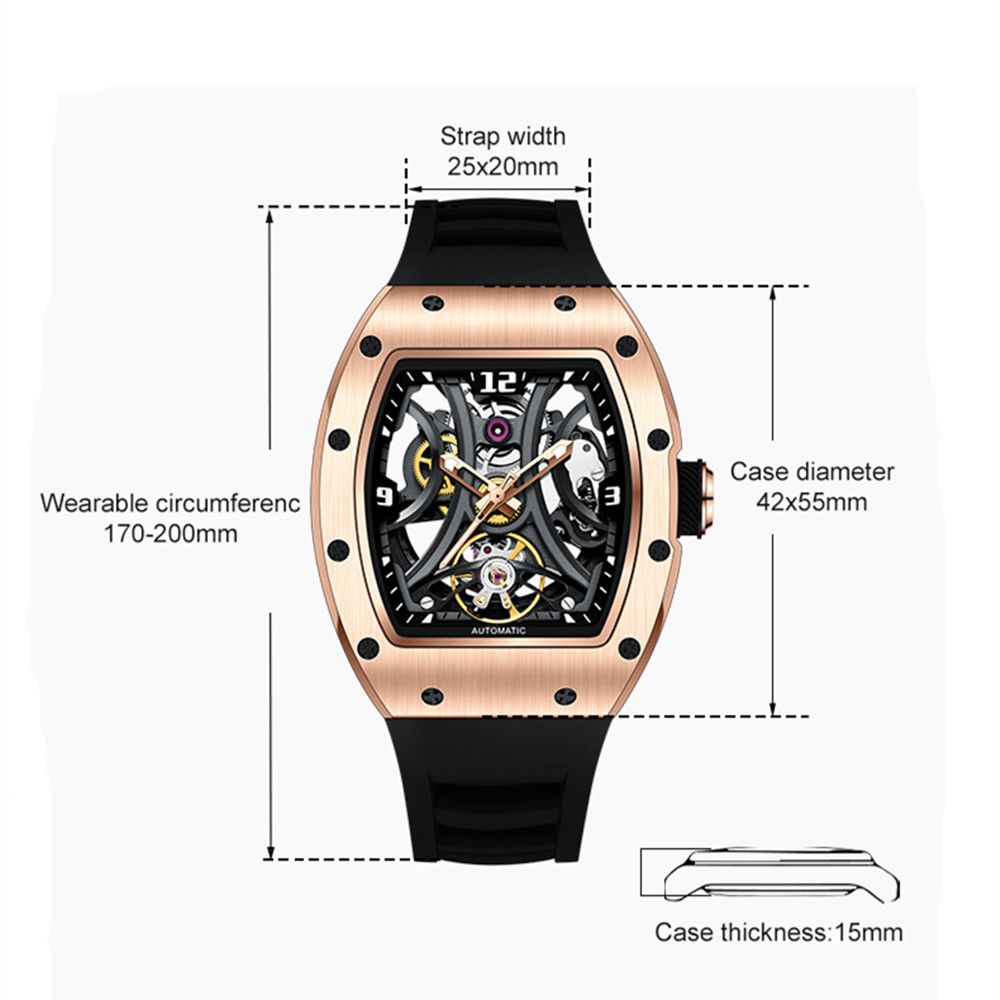 New Skeleton Big Dial Mechanical Watch for Men Fashion Luminous Automatic Movement Wristwatch Stainless Steel Case Clock 9190-11
