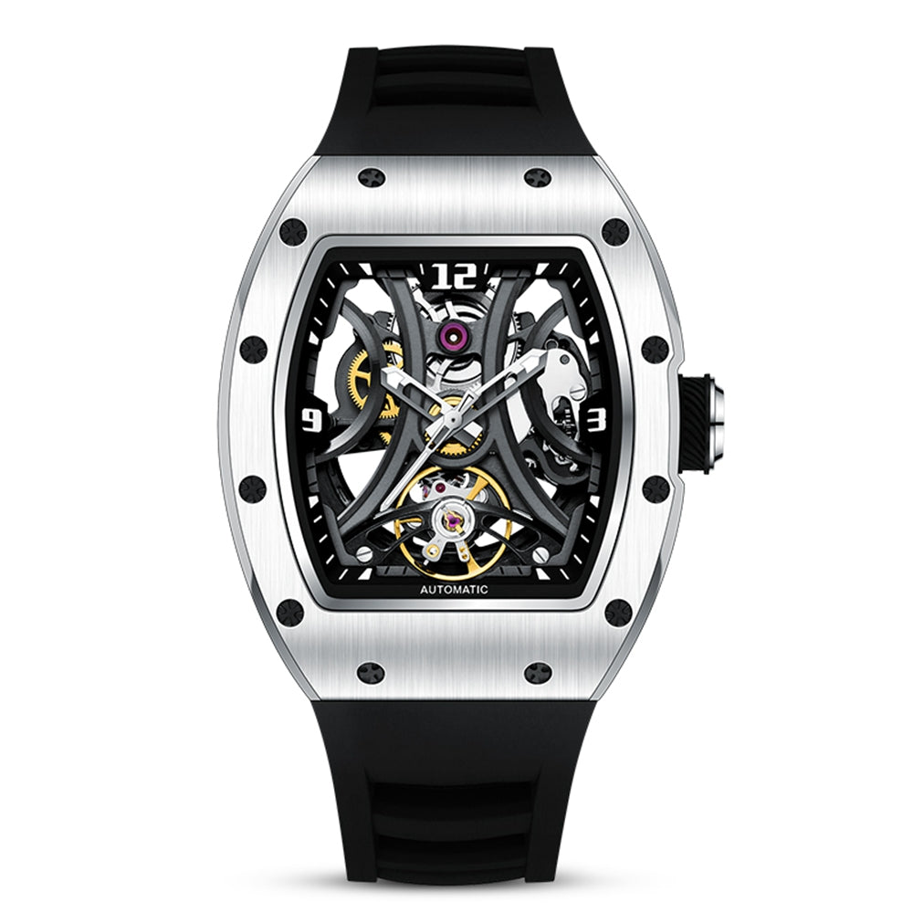 New Skeleton Big Dial Mechanical Watch for Men Fashion Luminous Automatic Movement Wristwatch Stainless Steel Case Clock 9190-11