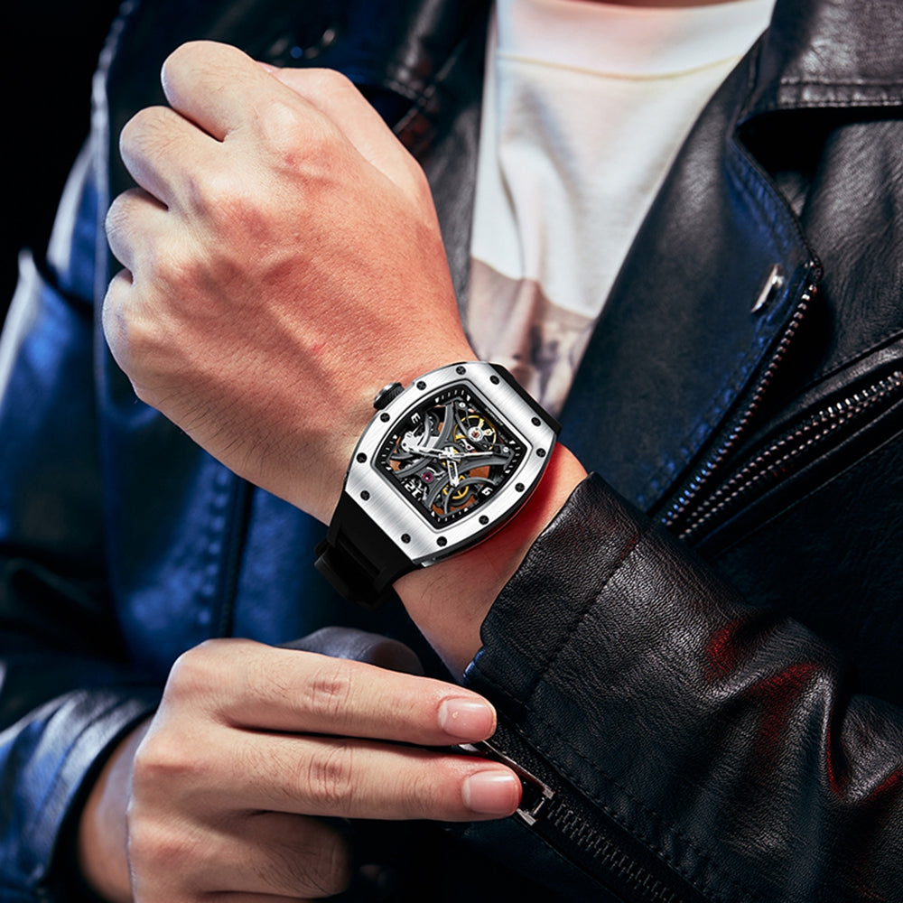 New Skeleton Big Dial Mechanical Watch for Men Fashion Luminous Automatic Movement Wristwatch Stainless Steel Case Clock 9190-11