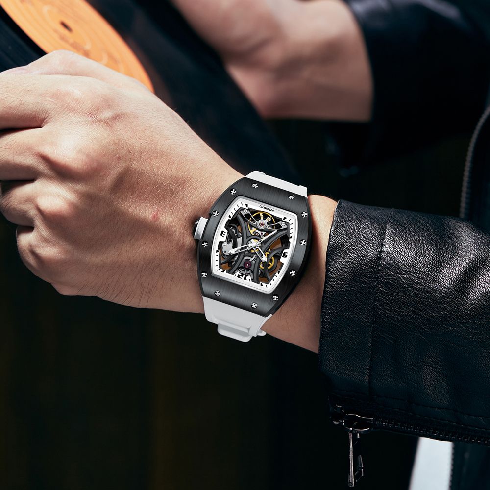 New Skeleton Big Dial Mechanical Watch for Men Fashion Luminous Automatic Movement Wristwatch Stainless Steel Case Clock 9190-11