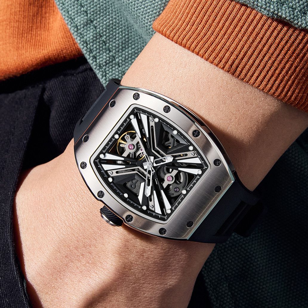 New Skeleton Dial Men's Watch Stainless Steel Case Automatic Mechanical Wristwatches 30M Waterproof Sports Watches Gift 9190-4
